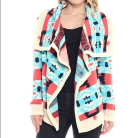 Moon Collection Sweaters - Moon Collection Tribal Southwest Drape Cardigan XL